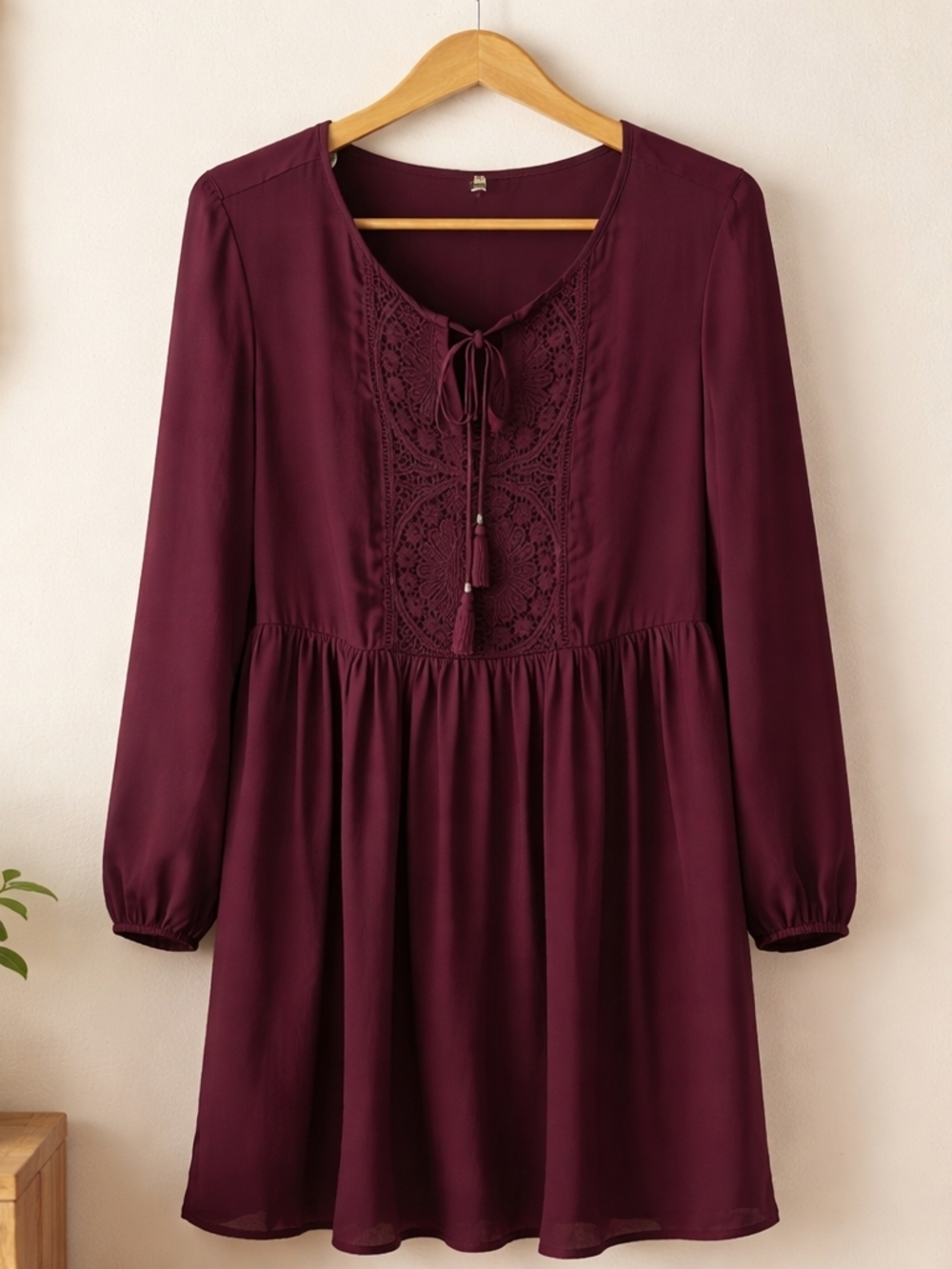 Women's  Long-Sleeve Dress in Burgundy Large